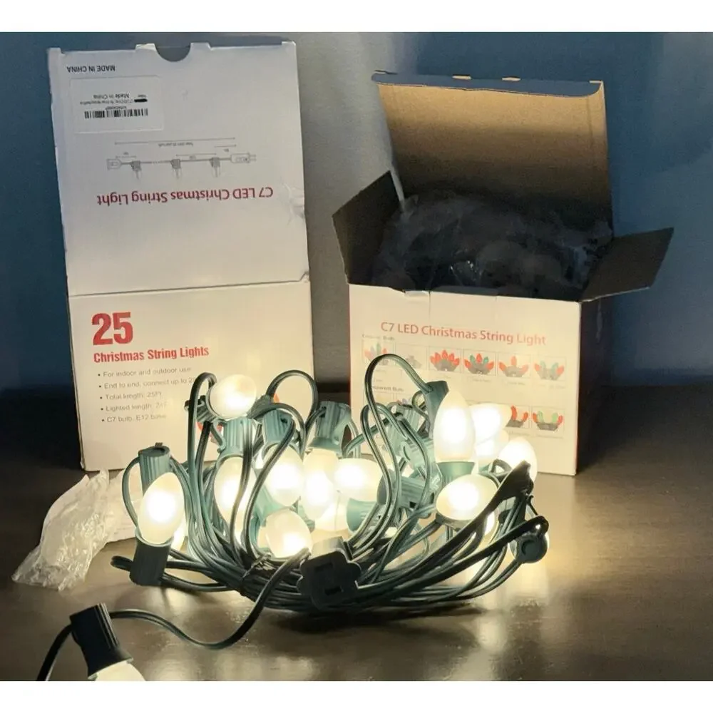 Versatile Frosted White C7 Indoor/Outdoor Lights 2 x 25ft Strands ttl 50ft NICE